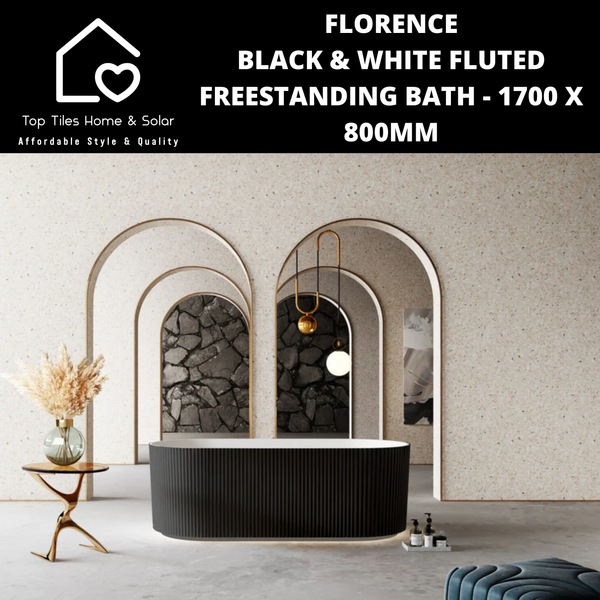 Florence Black & White Fluted Freestanding Bath - 1700 x 800mm