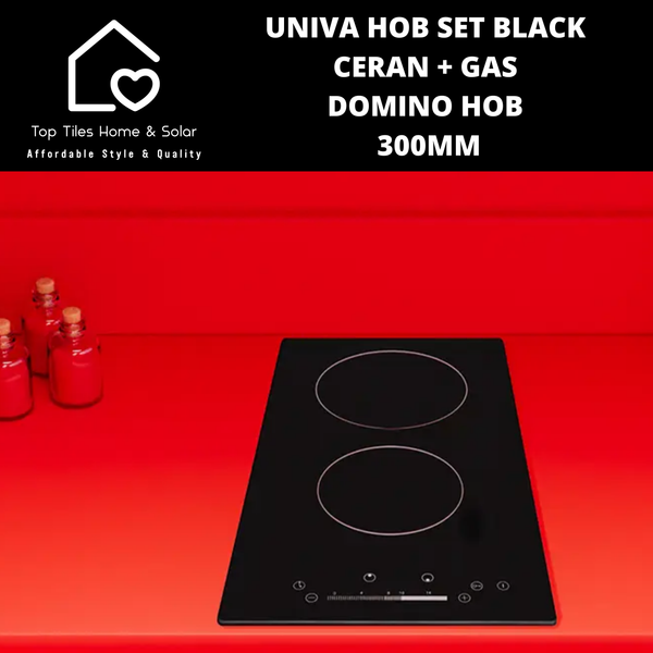 Univa Hob Set - Black Ceran + Gas Domino Hob - 300mm