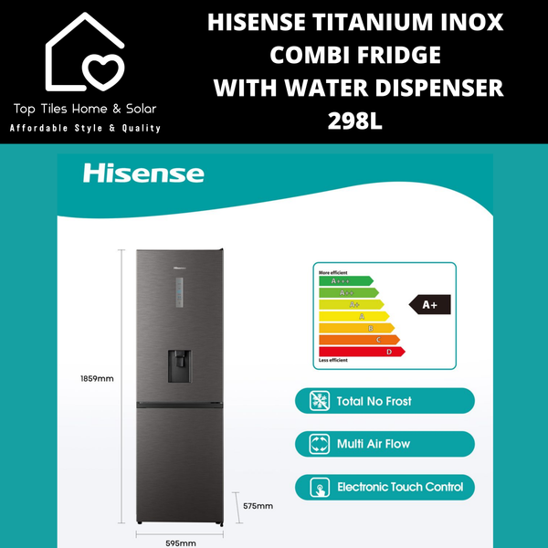 Hisense Titanium Inox Combi Fridge with Water Dispenser - 298L