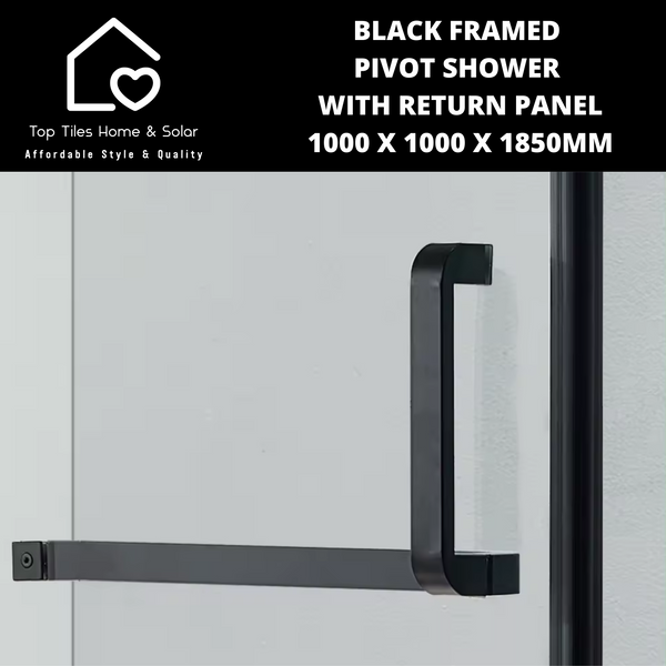 Black Framed Pivot Shower With Return Panel - 1000 x 1000 x 1850mm