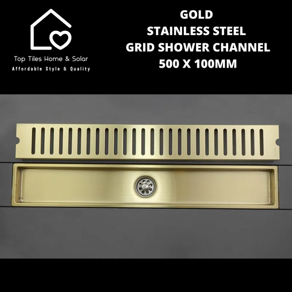 Gold Stainless Steel Grid Shower Channel - 500 x 100mm