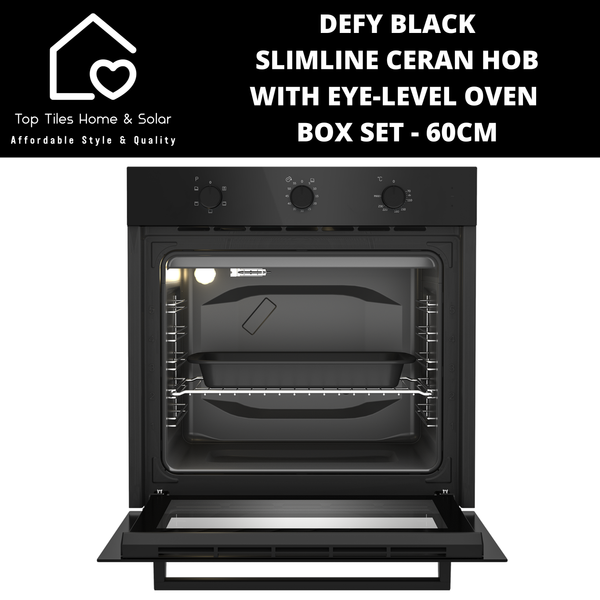 Defy Black Slimline Ceran Hob + Eye-Level Oven Box Set - 60cm