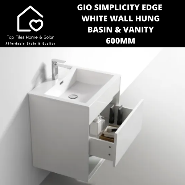 Gio Simplicity Edge White Wall Hung Basin & Vanity - 600mm