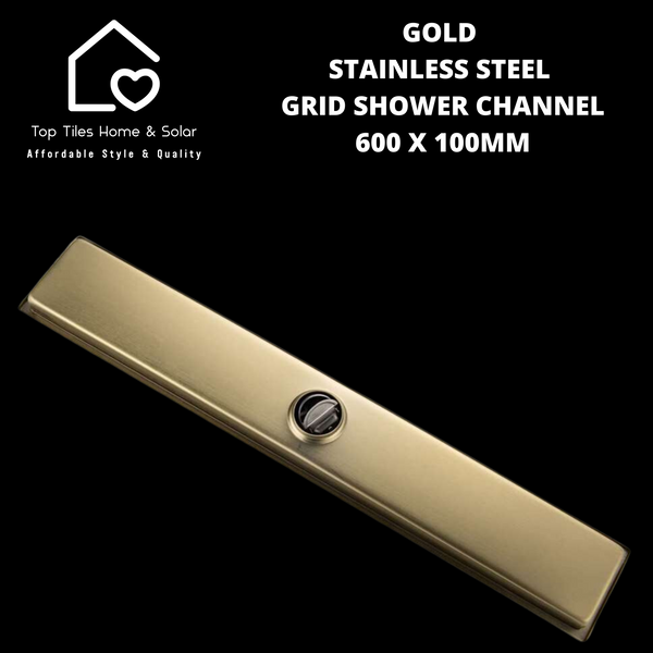 Gold Stainless Steel Grid Shower Channel - 600 x 100mm