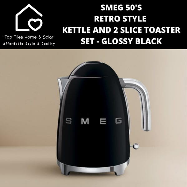 Smeg 50's Retro Style Kettle and 2 Slice Toaster Set - Glossy Black