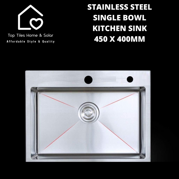 Stainless Steel Single Bowl Kitchen Sink - 450 x 400mm