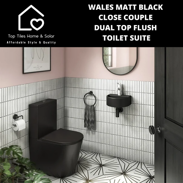 Wales Matt Black Close Couple Dual Top Flush Toilet Suite