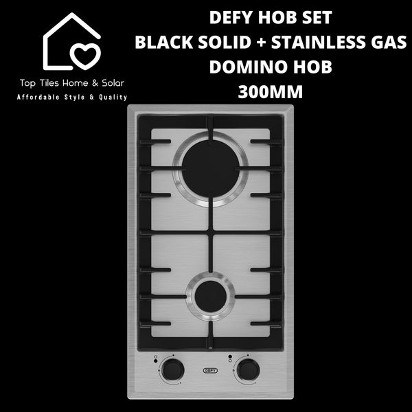 Defy Hob Set - Black Solid + SS Gas Domino Hob - 300mm