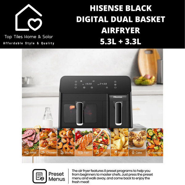 Hisense Black Digital Dual Basket Airfryer - 5.3L + 3.3L