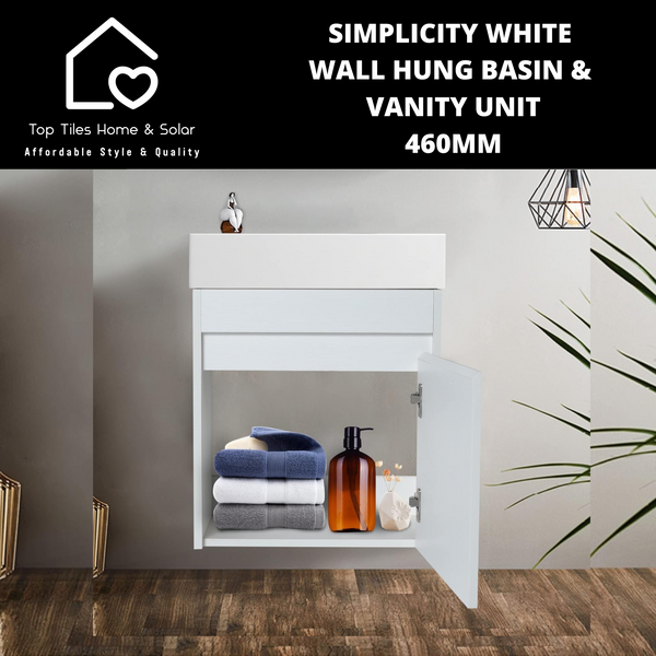 Simplicity White Wall Hung Basin & Vanity Unit - 460mm