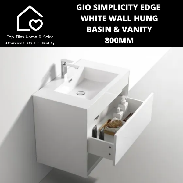 Gio Simplicity Edge White Wall Hung Basin & Vanity - 800mm