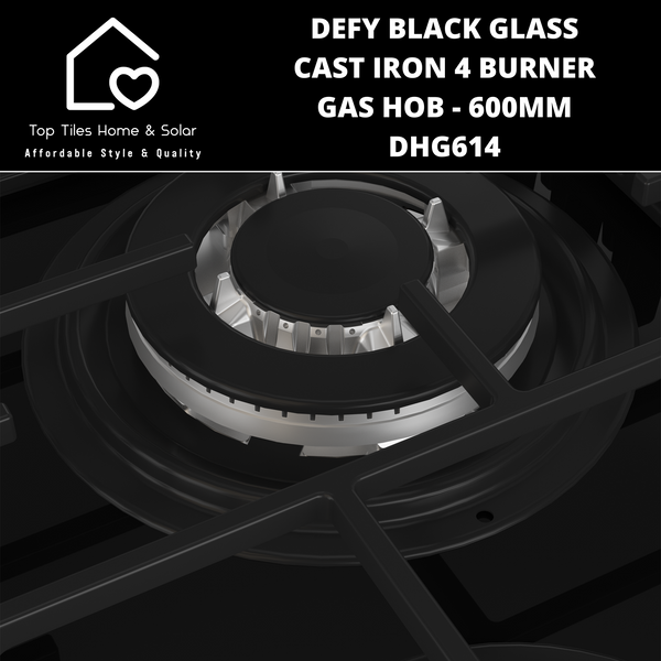 Defy Black Glass Cast Iron 4 Burner Gas Hob - 600mm DHG614