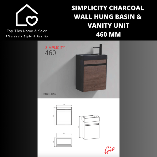 Simplicity Charcoal Wall Hung Basin & Vanity Unit - 460mm