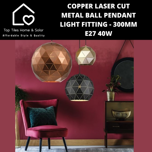 Copper Laser Cut Metal Ball Pendant Light Fitting - 300mm - E27 40W