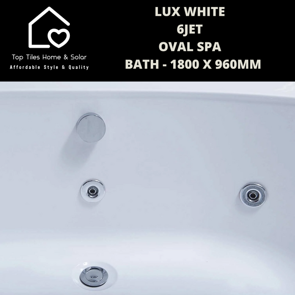 Lux White 6jet Oval Spa Massage Bath - 1800 x 960mm