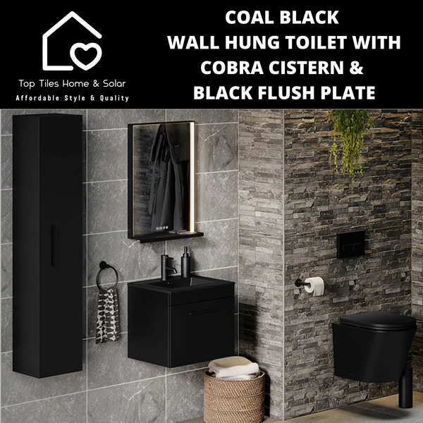 Coal Black Wall Hung Toilet with Cobra Cistern & Black Flush Plate