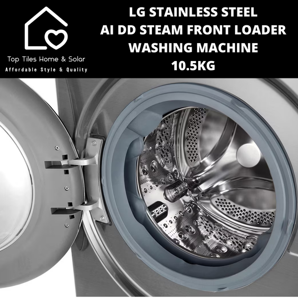 LG Stainless Steel AI DD Steam Front Loader Washing Machine - 10.5kg