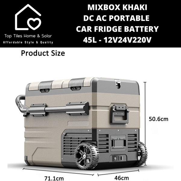 Mixbox Khaki DC AC Portable Car Fridge with Battery - 45L - 12V/24V/220V