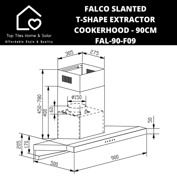 Falco Slanted T-Shape Extractor Cookerhood - 90cm FAL-90-F09