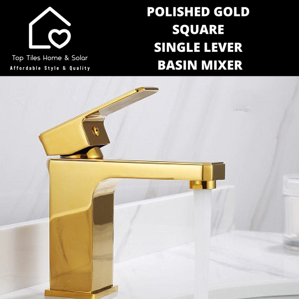 Polished Gold Square Single Lever Basin Mixer