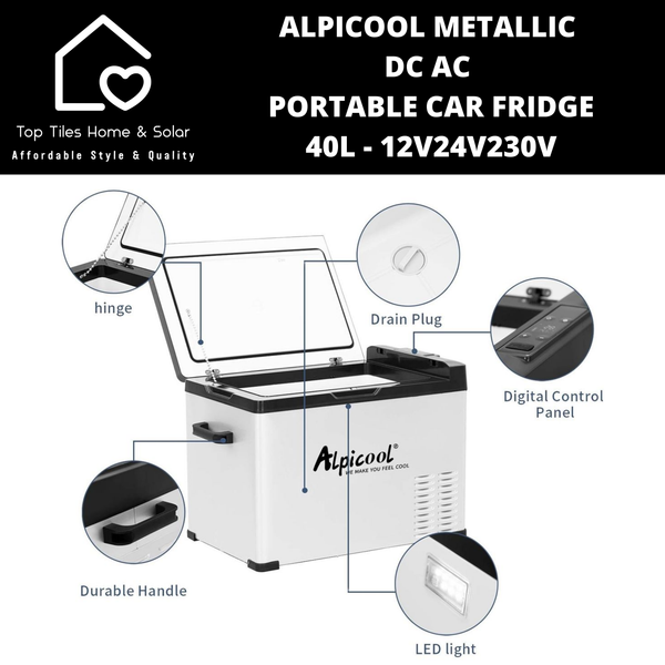 AlpiCool Metallic DC AC Portable Car Fridge - 40L - 12V/24V/230V