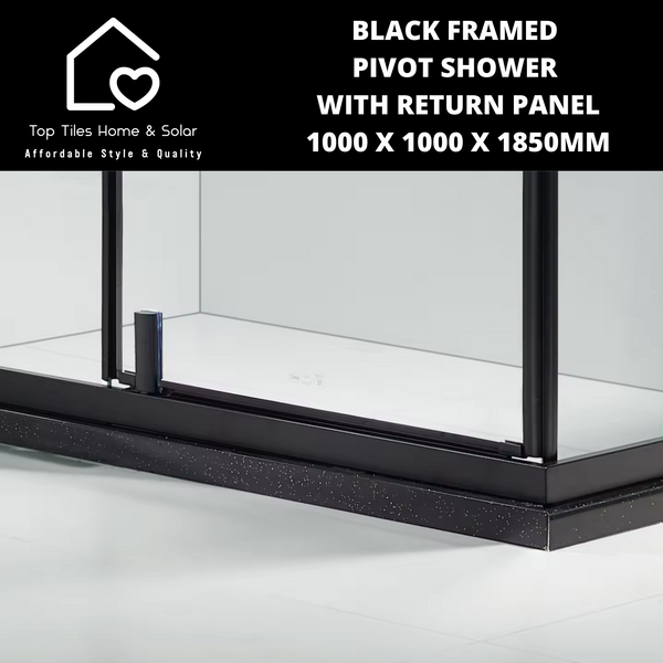 Black Framed Pivot Shower With Return Panel - 1000 x 1000 x 1850mm