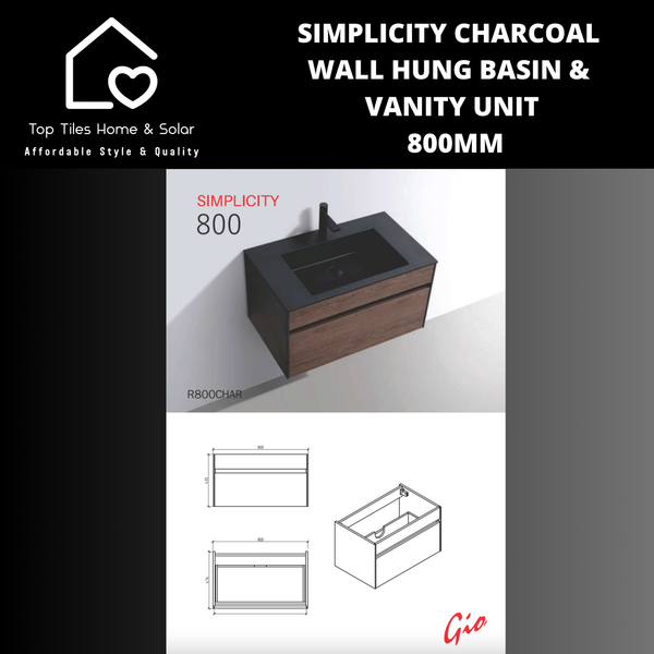 Simplicity Charcoal Wall Hung Basin & Vanity Unit - 800mm