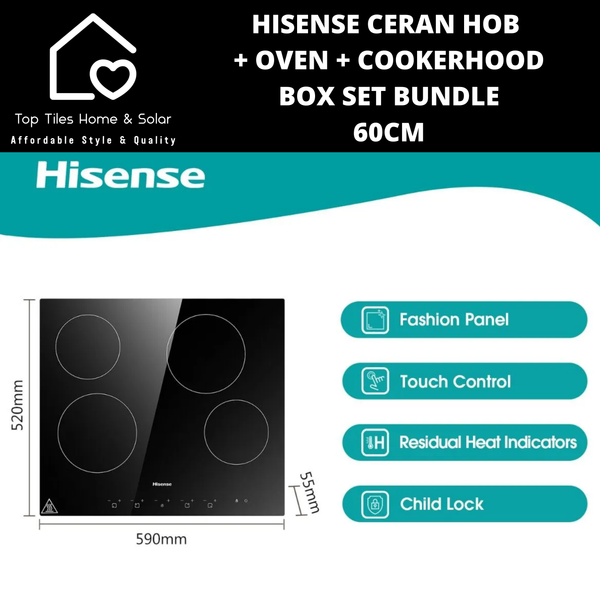 Hisense Ceran Hob + Oven + Cookerhood Box Set Bundle - 60cm