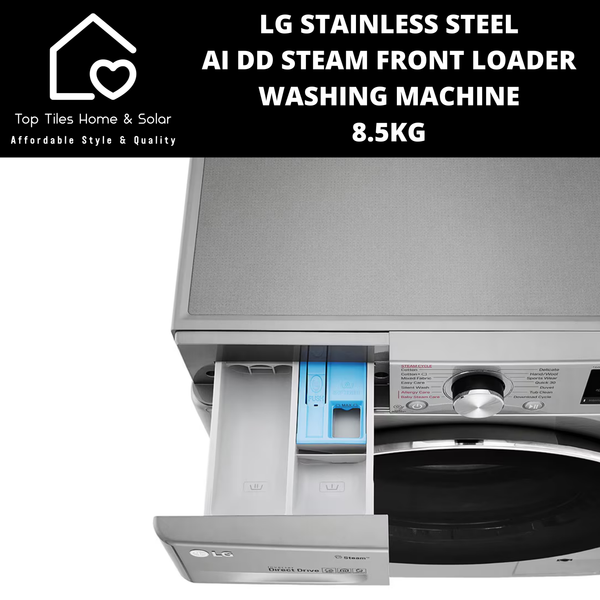 LG Stainless Steel AI DD Steam Front Loader Washing Machine - 8.5kg