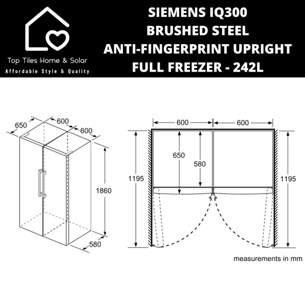 Siemens iQ300 Brushed Steel Anti-Fingerprint Upright Full Freezer - 242L