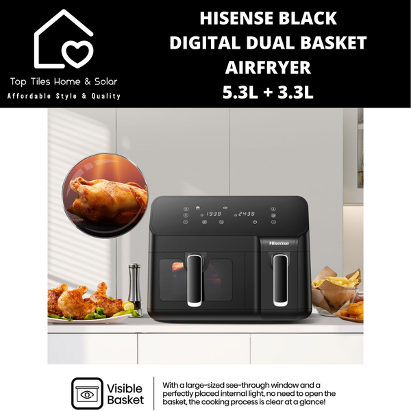 Hisense Black Digital Dual Basket Airfryer - 5.3L + 3.3L