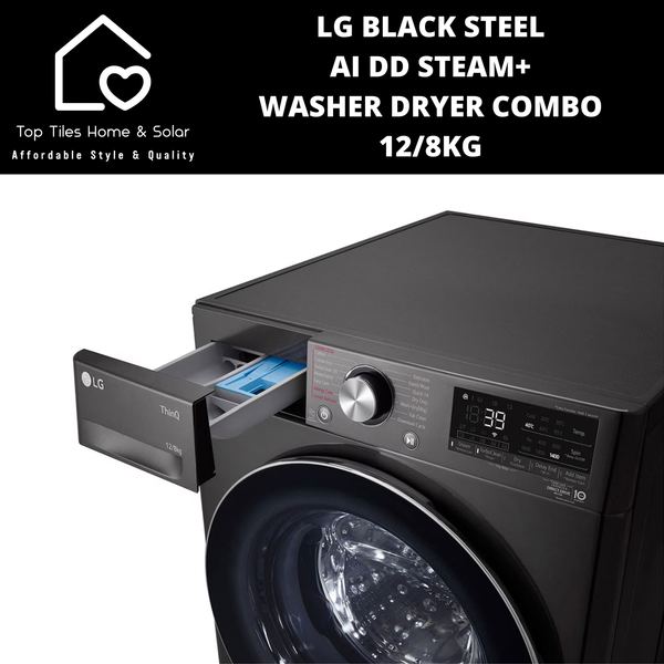 LG Black Steel AI DD Steam+ Washer Dryer Combo - 12/8kg