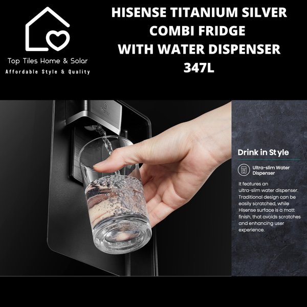 Hisense Titanium Silver Combi Fridge with Water Dispenser - 347L