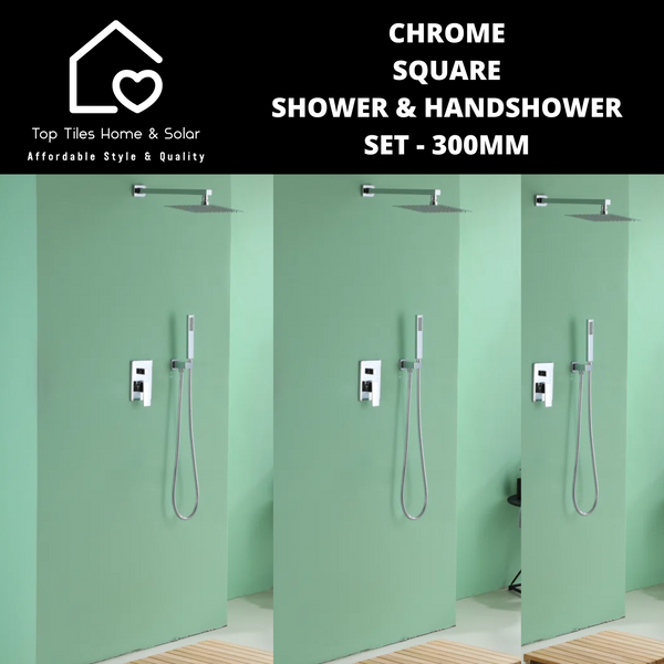 Chrome Square Shower & Handshower Set - 300mm