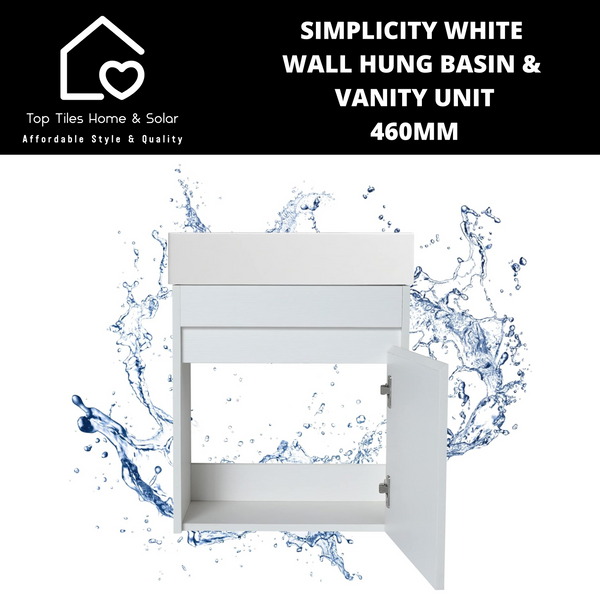 Simplicity White Wall Hung Basin & Vanity Unit - 460mm