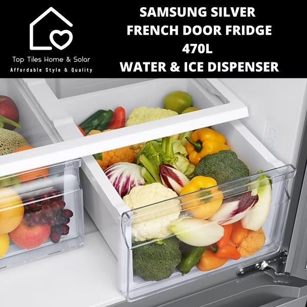 Samsung Silver French Door Fridge - 470L Water & Ice Dispenser