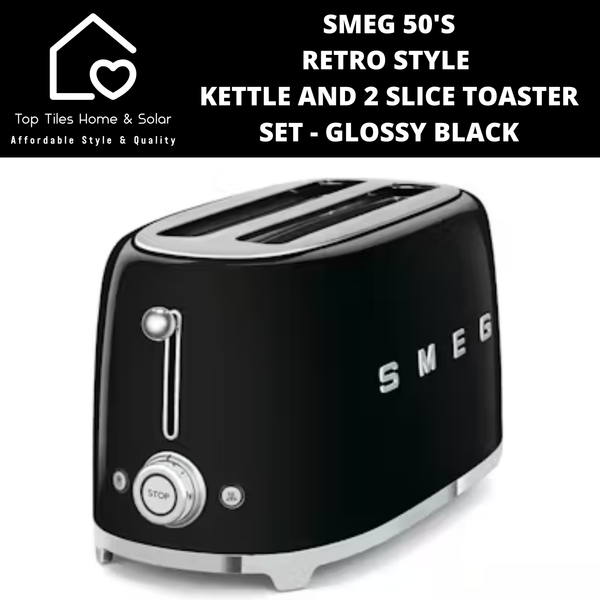 Smeg 50's Retro Style Kettle and 2 Slice Toaster Set - Glossy Black