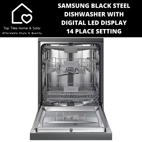 Samsung Black Steel Dishwasher with Digital LED Display - 14 Place Setting