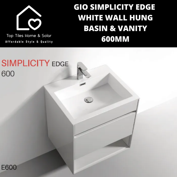 Gio Simplicity Edge White Wall Hung Basin & Vanity - 600mm