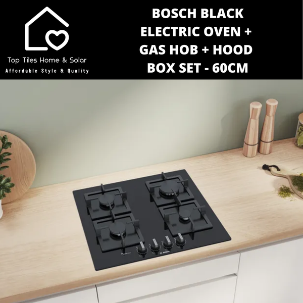 Bosch Black - Electric Oven + Gas Hob + Hood Box Set - 60cm