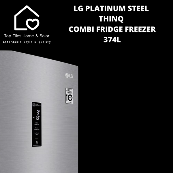 LG Platinum Steel ThinQ Combi Fridge Freezer - 374L