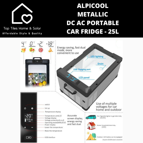 AlpiCool Metallic DC AC Portable Car Fridge - 25L