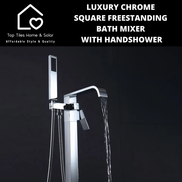 Luxury Chrome Square Freestanding Bath Mixer With Handshower