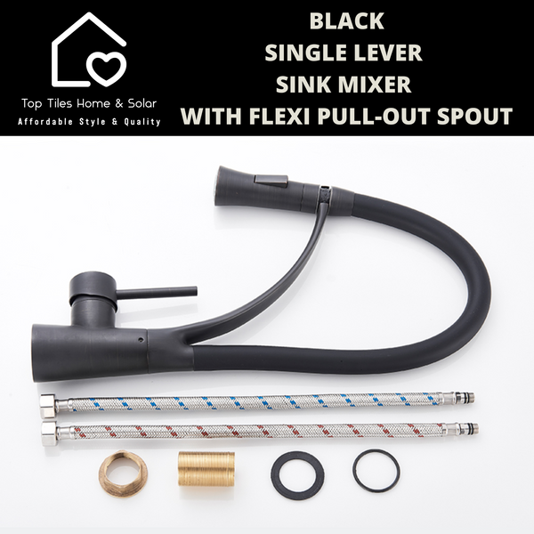 Black Single Lever Sink Mixer With Flexi Pull-Out Spout