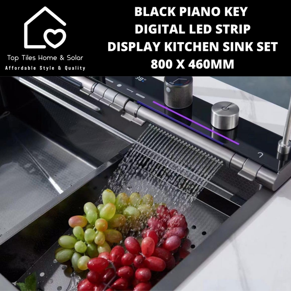 Black Piano Key Digital Display Led Kitchen Sink Set - 800 x 460mm