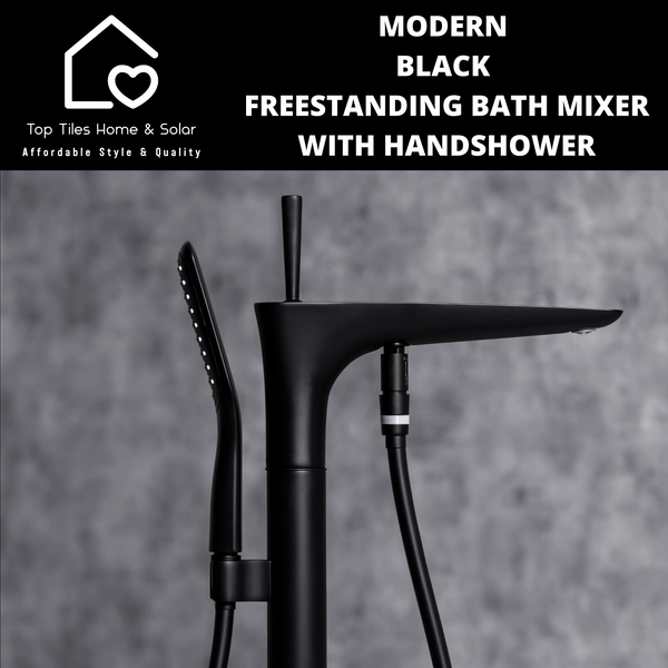 Modern Black Freestanding Bath Mixer With Handshower