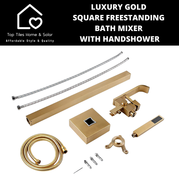 Luxury Gold Square Freestanding Bath Mixer With Handshower