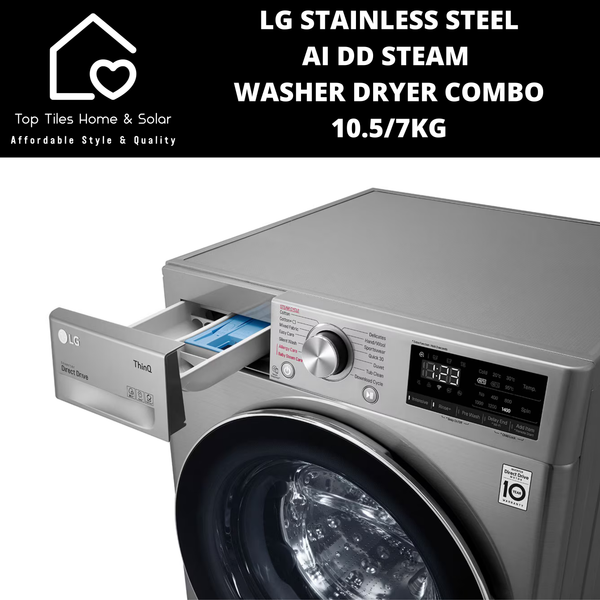 LG Stainless Steel AI DD Steam Washer Dryer Combo - 10.5/7kg