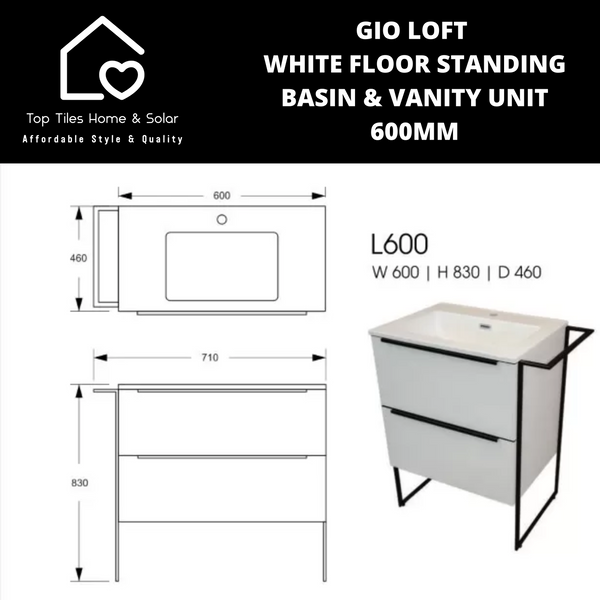 Gio Loft White Floor Standing Basin & Vanity Unit - 600mm