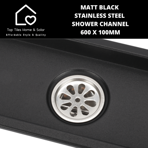 Matt Black Stainless Steel Shower Channel - 600 x 100mm